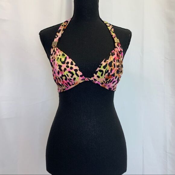 Victorias secret pink animal leopard cheetah print bikini top Sz S - Picture 5 of 12